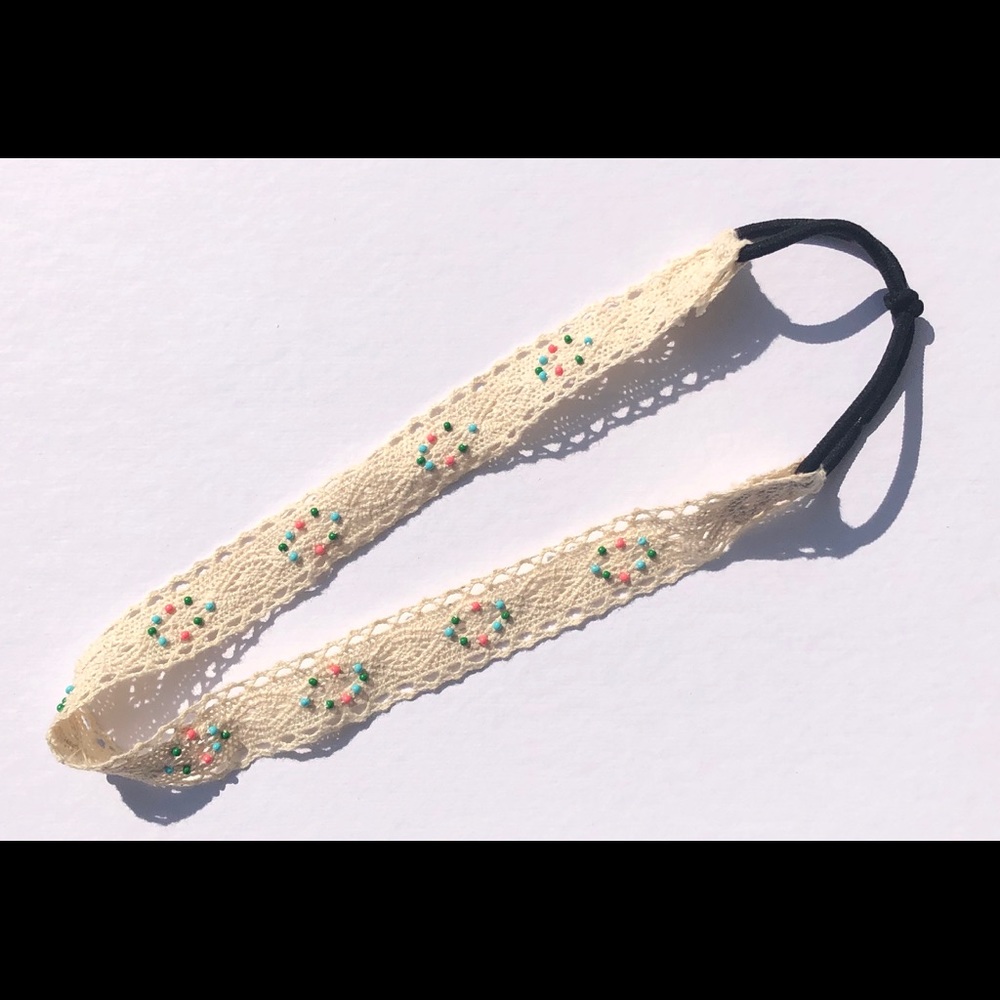 Boho Beaded Ribbon Headband